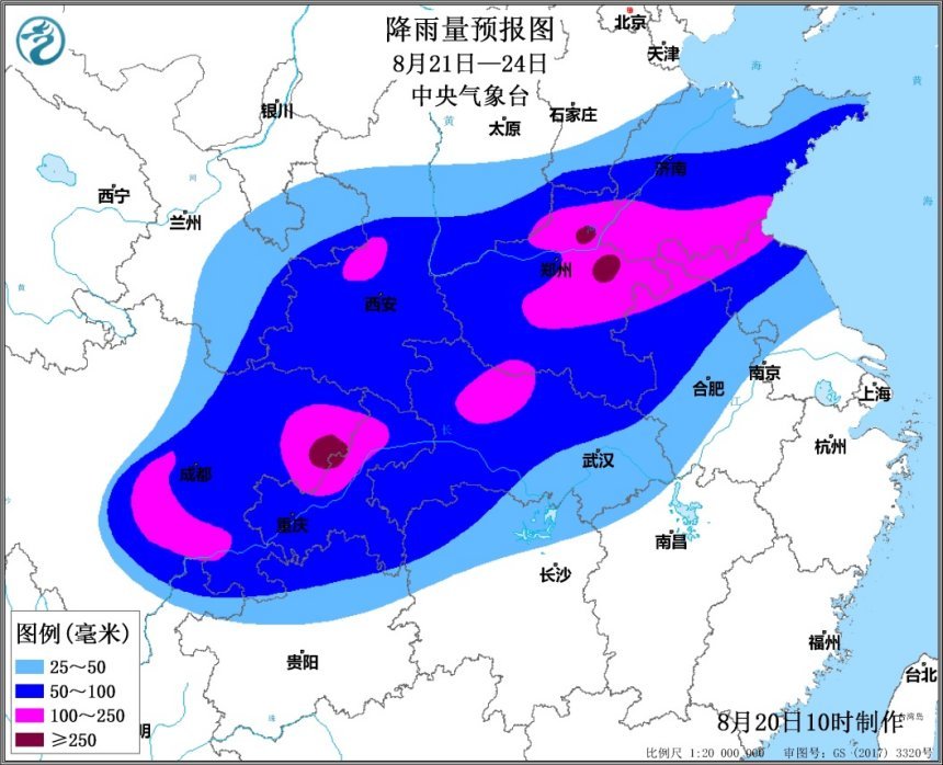 降雨量预报图(图片来源:中央气象台)