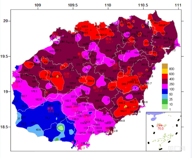 海南降水量分布图图片