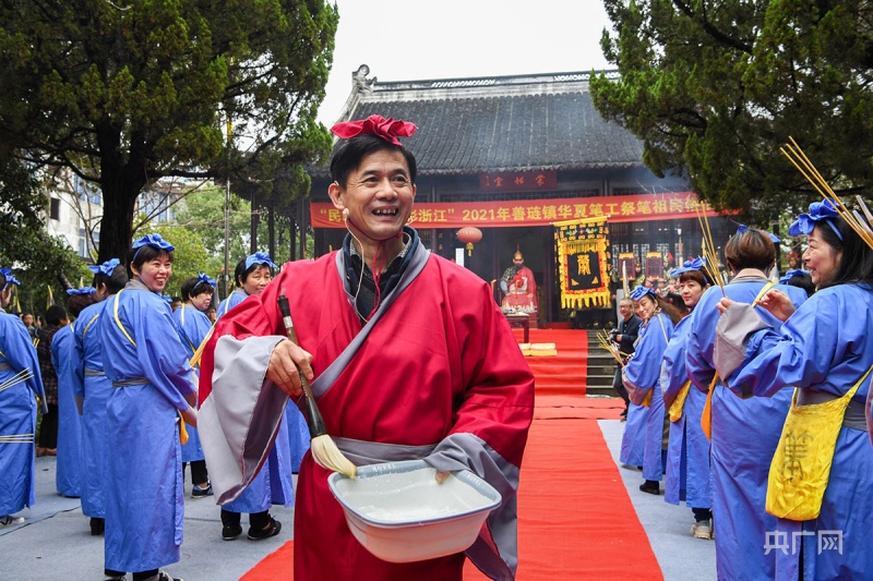 浙江湖州:弘扬传统文化 湖笔小镇举行"蒙恬会"