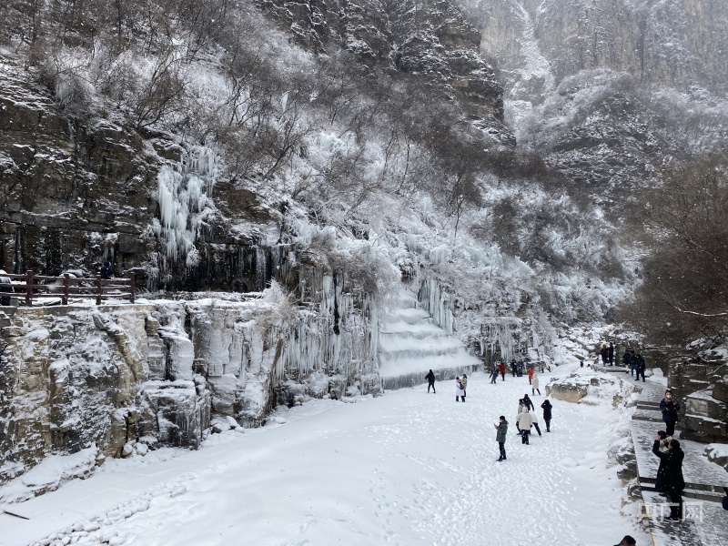 河南雲臺山雪景冰瀑同框上線冬季限定美景