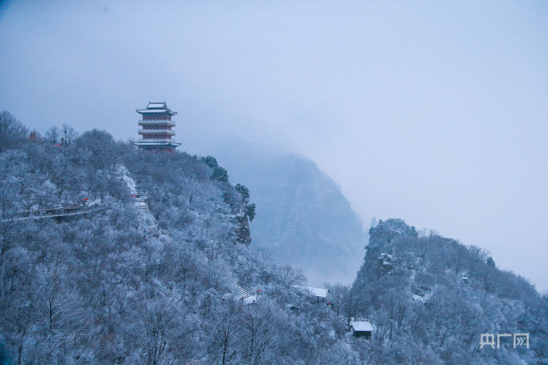 河南云台山雪景冰瀑同框上线冬季限定美景