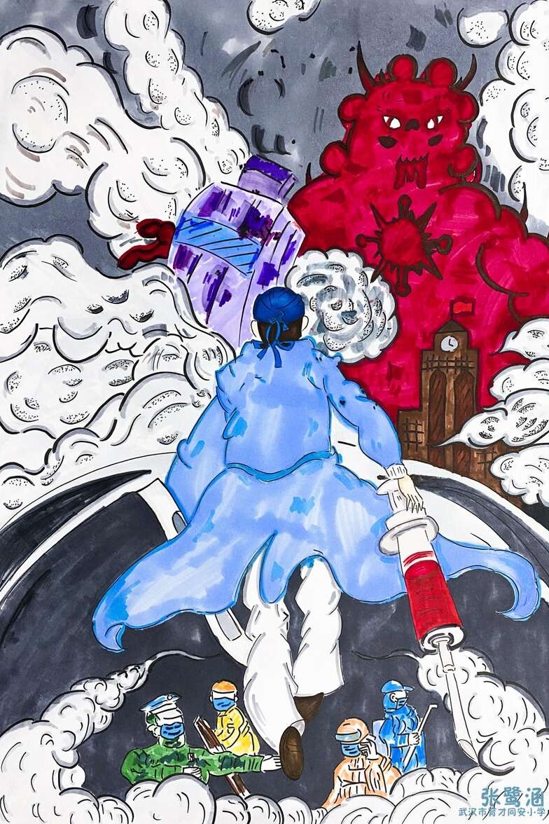 告诉她照片里的人都是英雄,没想到女儿第二天就画了一幅画,后来被转载