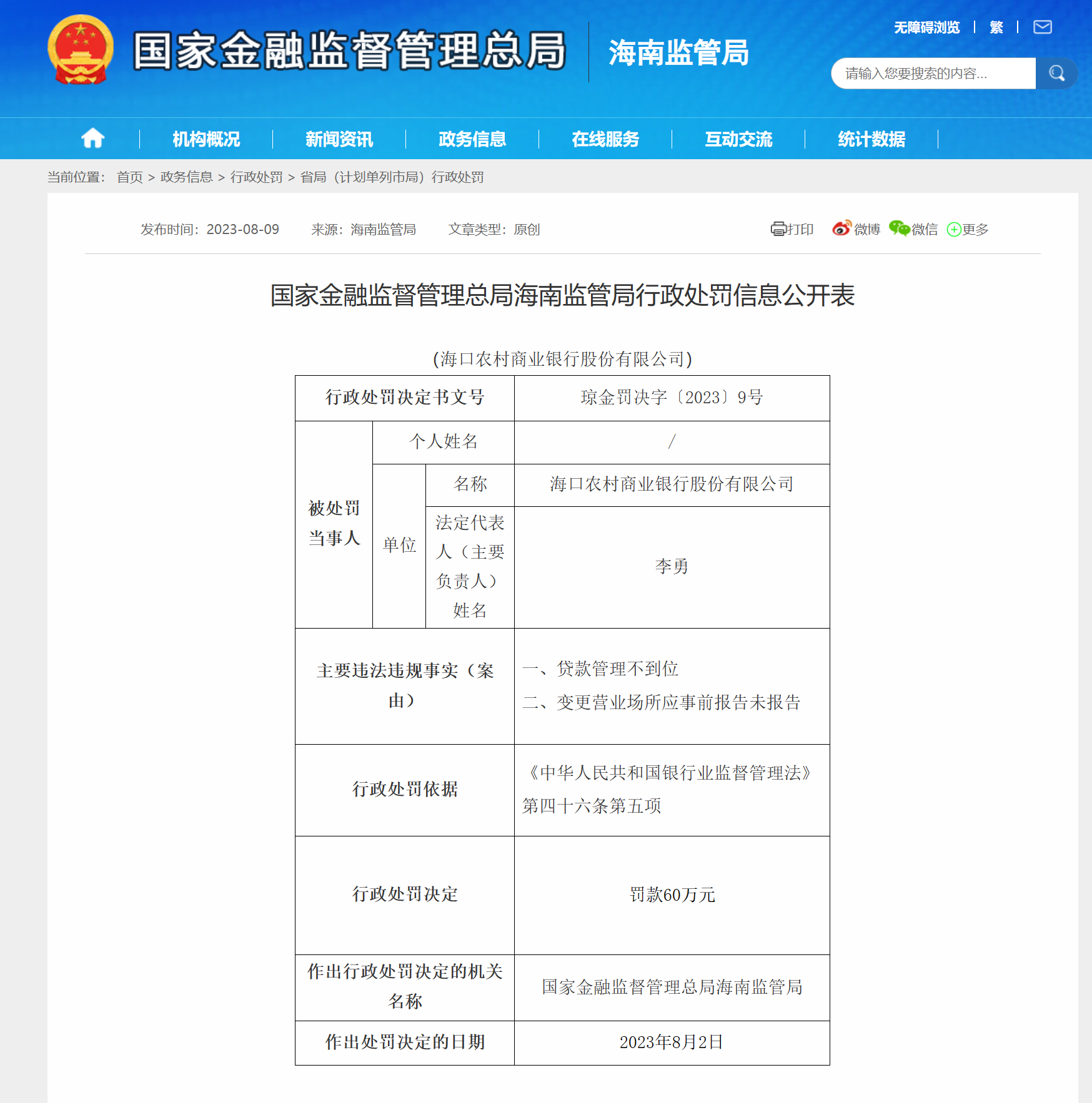海南多家金融机构及有关负责人被罚 - 第1张