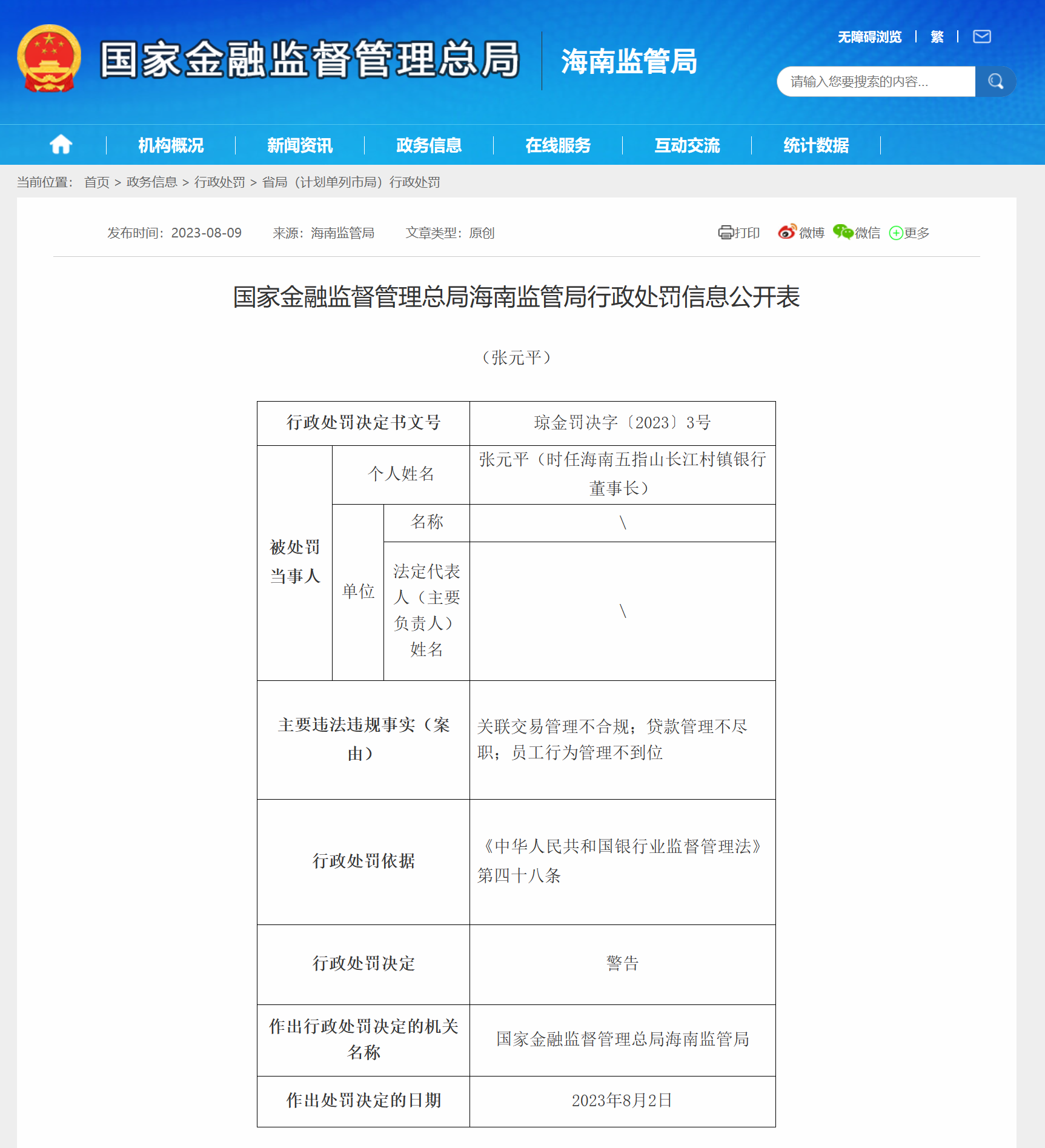 海南多家金融机构及有关负责人被罚 - 第7张