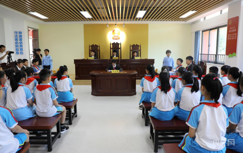 学生模拟法庭现场(央广网记者  徐秋韵摄)合肥市望湖小学法制副校长