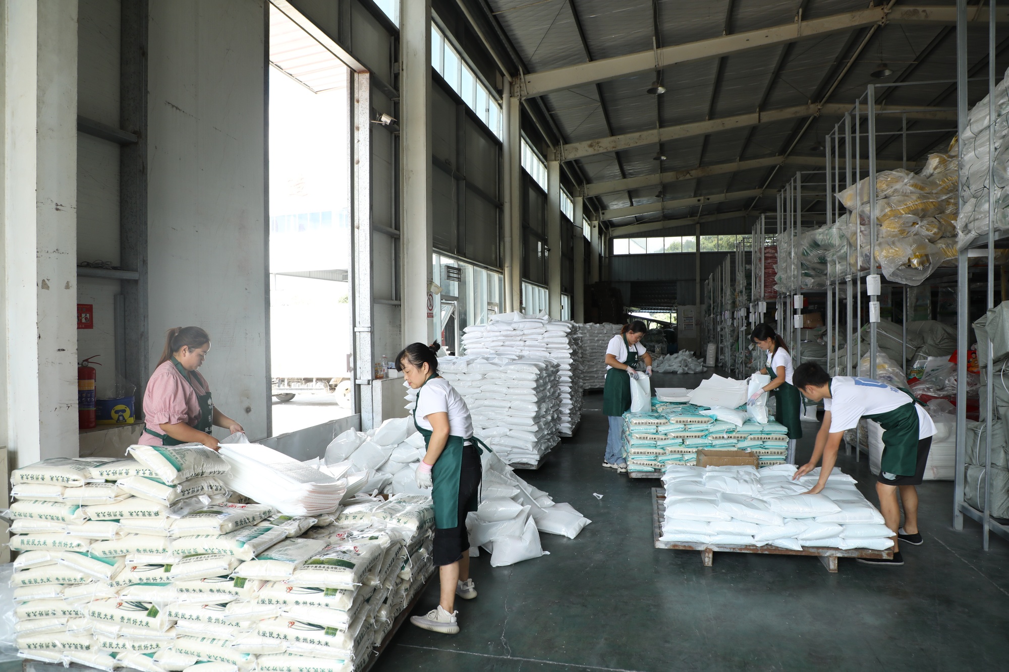 目前,该企业已建成年产50万吨精制大米生产线5条,经过加工和包装后的