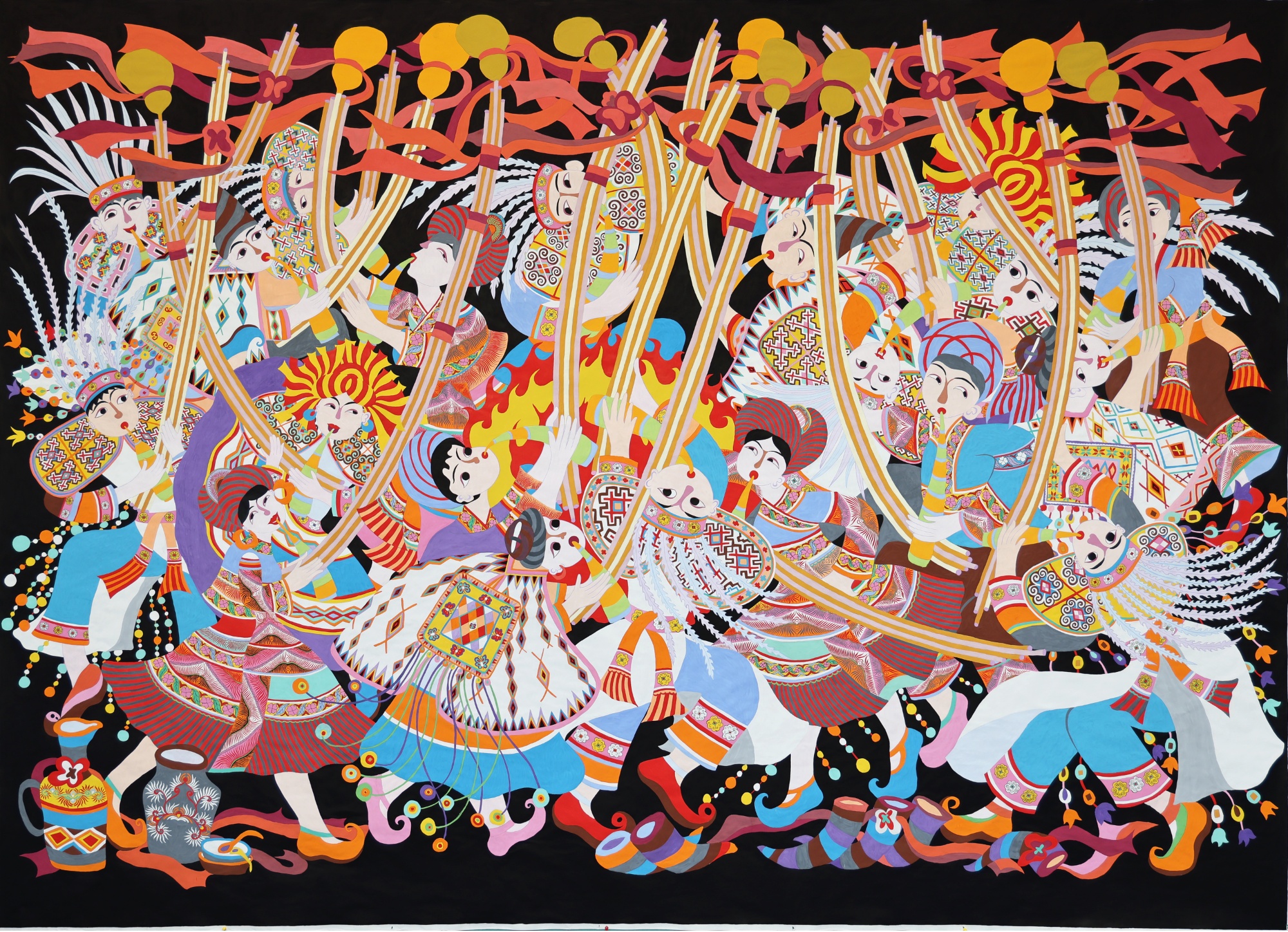 巨幅水城农民画《笙舞黔山福韵长》入展首届中国乡土绘画作品展览