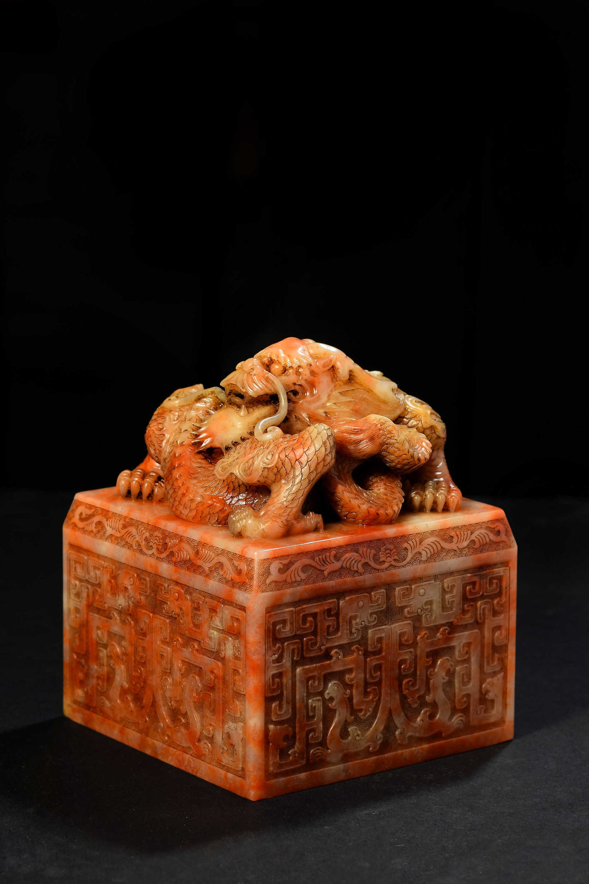 印章 細工手彫 蝋石 天然寿山石 四大天王 守世四天王 佛教 守法天神