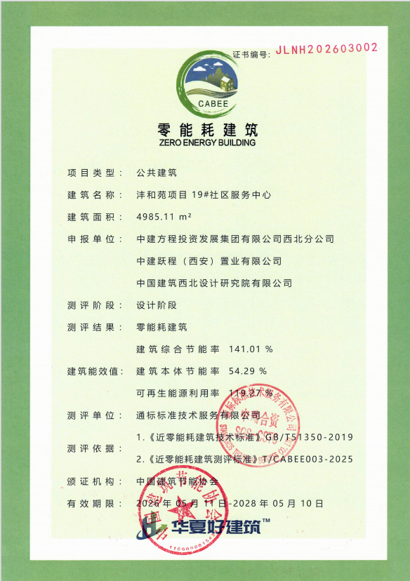 沣和苑项目社区服务中心获中国建筑节能协会零能耗建筑认证(图1)
