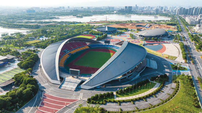 PG电子网站 PG电子杭州亚运会景观临设主打“低碳可循环”——探访金华市体育中心