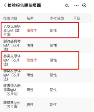 结果孩子的血象报告显示为:乙流和肺炎支原体叠加感染