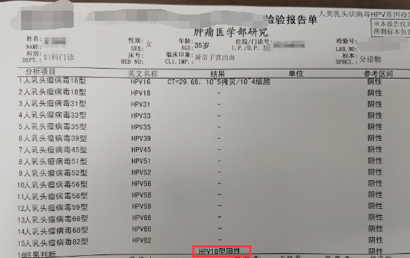 hpv正常报告单图片