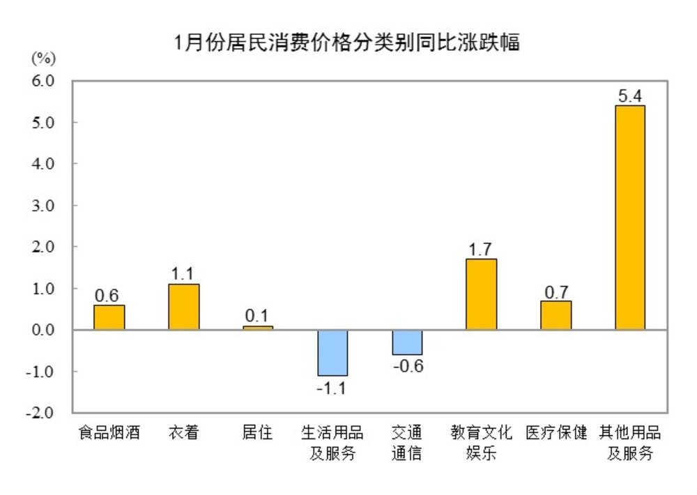 2025年1月份居民消费价格同比上涨0.5%