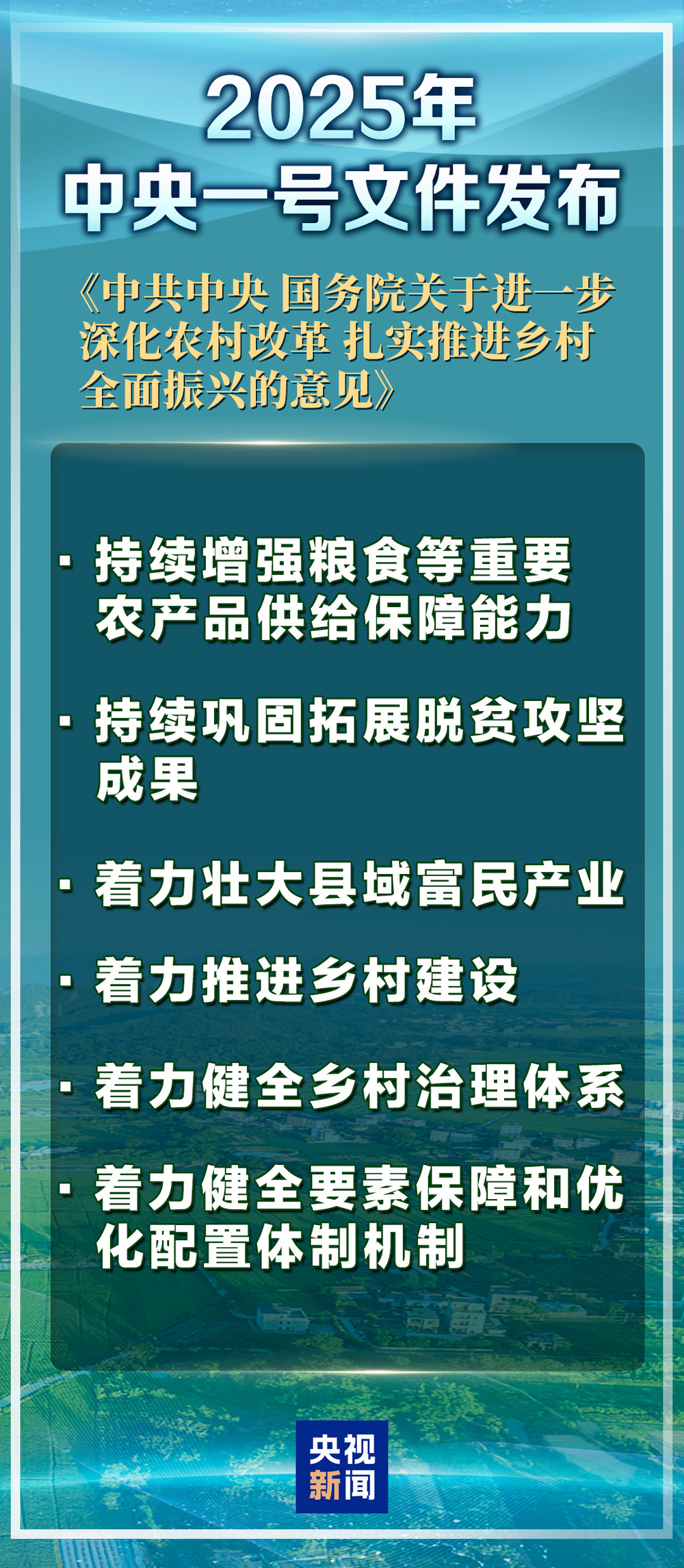 2025年中央一号文件发布 提出扎实推进乡村全面振兴_央广网