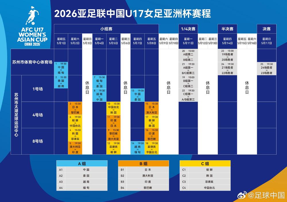 U17女足亚洲杯赛程U23亚洲杯_U23直播_赛事直播LIVE公布 5月1日中国队首战缅甸队